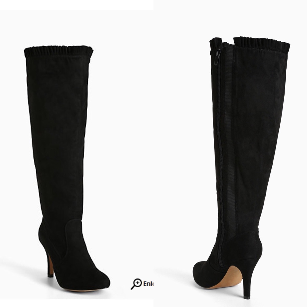 Faux Suede Ruffle Knee Boots